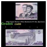 2002 Upper Korea 5 Won Banknote P# 58s,  Grades Ge