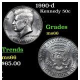 1990-d Kennedy Half Dollar 50c Grades GEM+ Unc