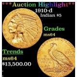 ***Auction Highlight*** 1910-d Gold Indian Half Ea