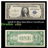 1935E $1 Blue Seal Silver Certificate Grades vf++