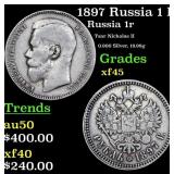 1897 Russia 1 Ruble Silver Y# 59.1 Grades xf+