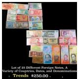 Lot of 25 Different Foreign Notes, A Variety of Co