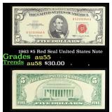 1963 $5 Red Seal United States Note Grades Choice