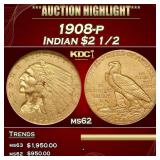 ***Major Highlight*** 1908-p Gold Indian Quarter E