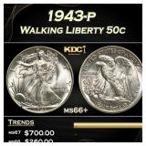 1943-p Walking Liberty Half Dollar 50c Grades GEM+