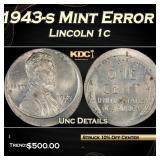 1943-s Lincoln Cent Mint Error 1c Unc Details PCGS