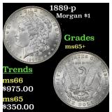 1889-p Morgan Dollar $1 Grades GEM+ Unc