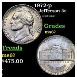 1972-p Jefferson Nickel 5c Grades GEM++ Unc