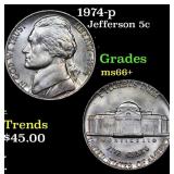 1974-p Jefferson Nickel 5c Grades GEM++ Unc