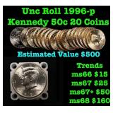 BU Kennedy 50c $10 Roll, 1996-p, 20 pcs