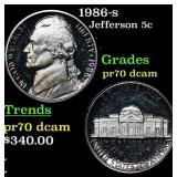 1986-s Proof Jefferson Nickel 5c pr70 dcam SEGS