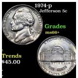 1974-p Jefferson Nickel 5c Grades GEM++ Unc