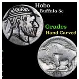 Hobo Buffalo Nickel 5c Grades Hand Carved