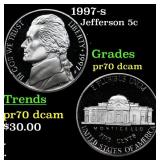 1997-s Proof Jefferson Nickel 5c pr70 dcam SEGS