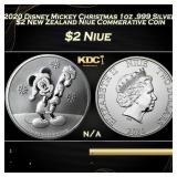 2020 Disney Mickey Christmas 1oz .999 Silver $2 Ne