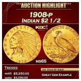 ***Major Highlight*** 1908-p Gold Indian Quarter E