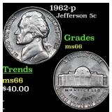 1962-p Jefferson Nickel 5c Grades GEM+ Unc