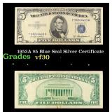 1953A $5 Blue Seal Silver Certificate Grades vf++