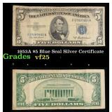 1953A $5 Blue Seal Silver Certificate Grades vf+