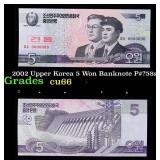 2002 Upper Korea 5 Won Banknote P#?58s,  Grades Ge