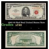 1963 $5 Red Seal United States Note Grades xf