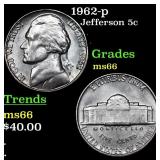 1962-p Jefferson Nickel 5c Grades GEM+ Unc