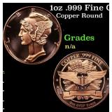 1oz .999 Fine Copper Bullion Round - Mercury Dime