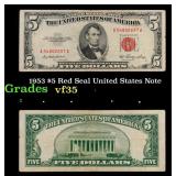 1953 $5 Red Seal United States Note Grades vf++