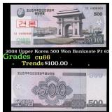 2008 Upper Korea 500 Won Banknote P# 63s;  Grades