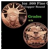 1oz .999 Fine Copper Bullion Round - Statue of Lib