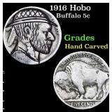 1916 Hobo Buffalo Nickel 5c Grades Hand Carved