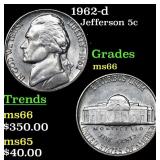 1962-d Jefferson Nickel 5c Grades GEM+ Unc