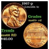 1967-p Lincoln Cent 1c Grades Gem+ Unc RD