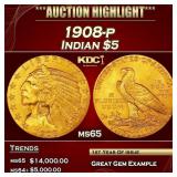 ***Major Highlight*** 1908-p Gold Indian Half Eagl