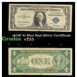 1935F $1 Blue Seal Silver Certificate Grades vf+