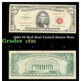 1963 $5 Red Seal United States Note Grades vf++