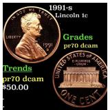 1991-s Proof Lincoln Cent 1c GEM++ Proof Deep Came