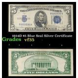 1934D $5 Blue Seal Silver Certificate Grades vf++