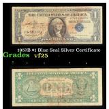 1957B $1 Blue Seal Silver Certificate Grades vf+