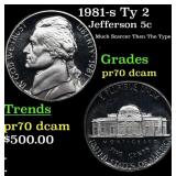 1981-s Ty 2 Proof Jefferson Nickel 5c pr70 dcam SE