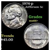 1974-p Jefferson Nickel 5c Grades GEM++ Unc