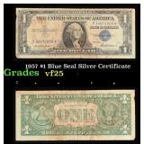 1957 $1 Blue Seal Silver Certificate Grades vf+