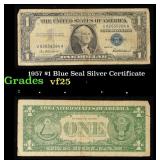 1957 $1 Blue Seal Silver Certificate Grades vf+