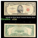 1953B $5 Red Seal United States Note Grades vf++