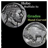 Hobo Buffalo Nickel 5c Grades Hand Carved