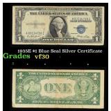 1935E $1 Blue Seal Silver Certificate Grades vf++