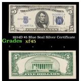 1934D $5 Blue Seal Silver Certificate Grades xf+