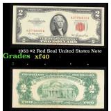 1953 $2 Red Seal United States Note Grades xf