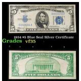 1934 $5 Blue Seal Silver Certificate Grades vf++