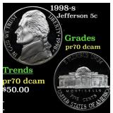 1998-s Proof Jefferson Nickel 5c pr70 dcam SEGS